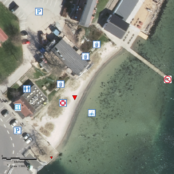 Her ser du en oversigt over de forskellige steder ved stranden.