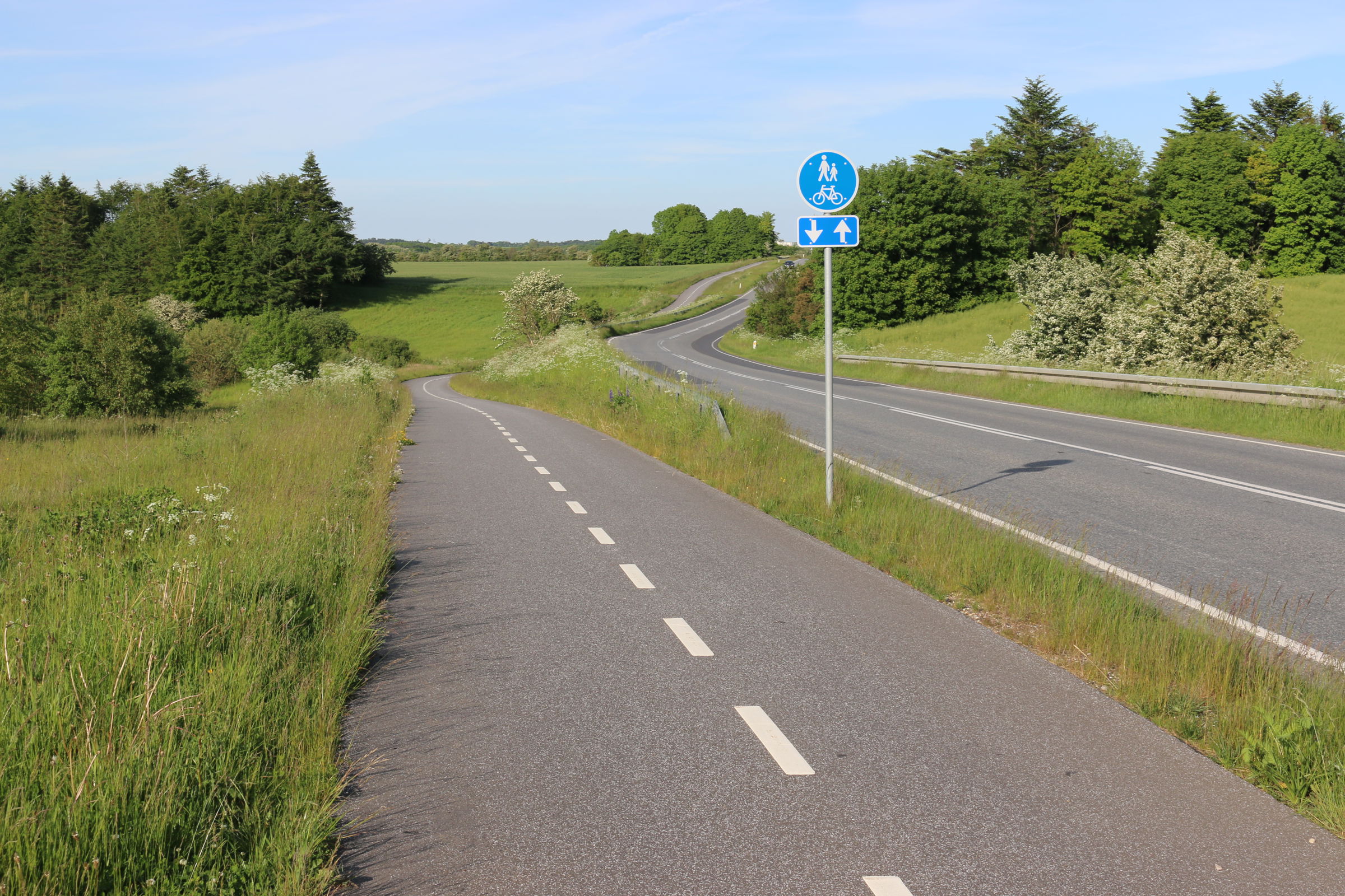 Cykelsti med marker og landlige omgivelser